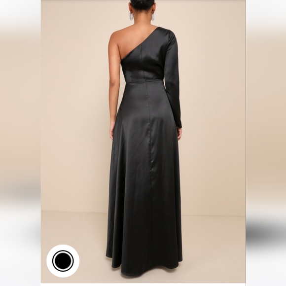 NWOT-Lulus- unreal elegance black satin dress - Picture 3 of 6